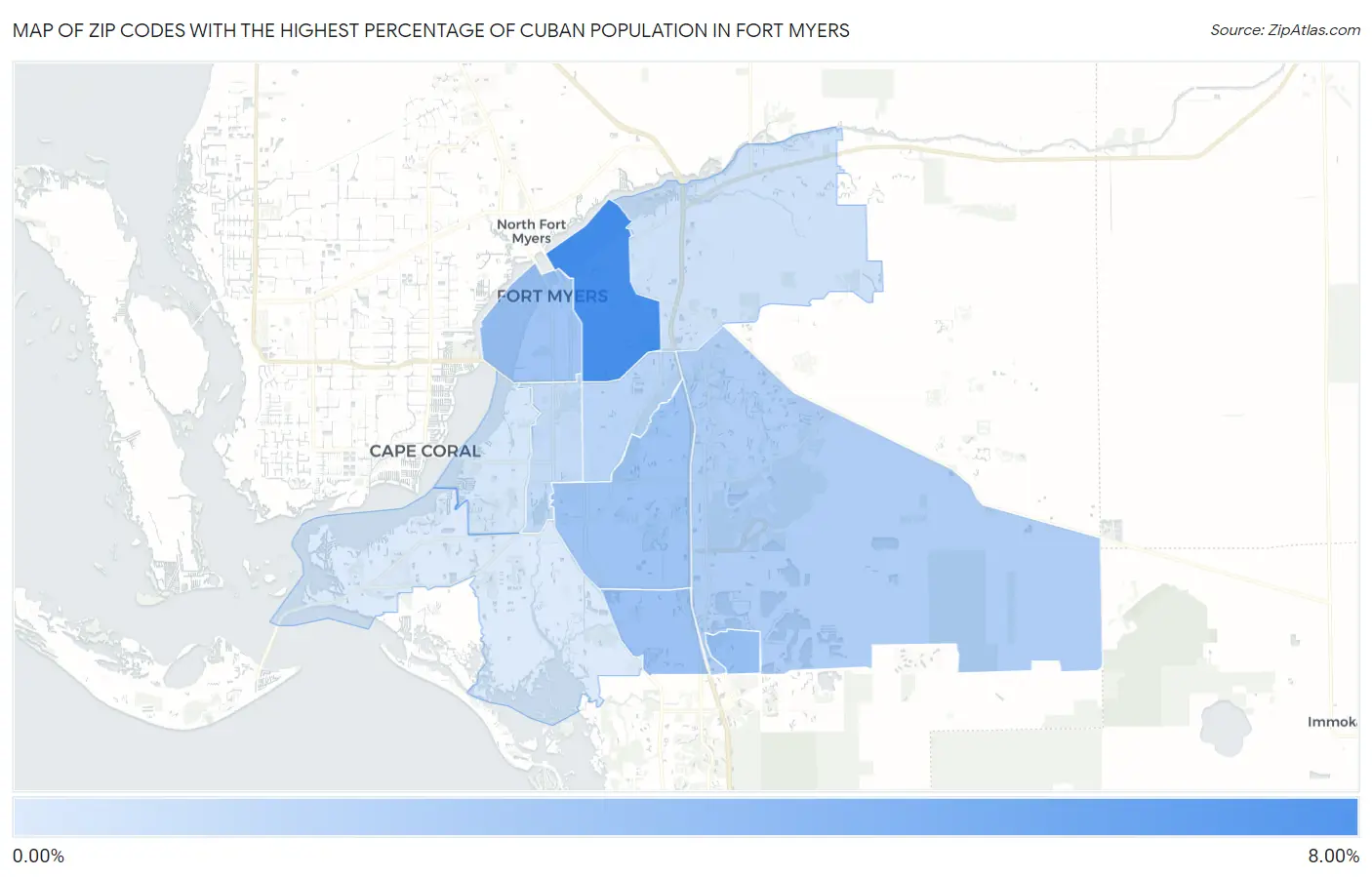Zip Codes with the Highest Percentage of Cuban Population in Fort Myers Map