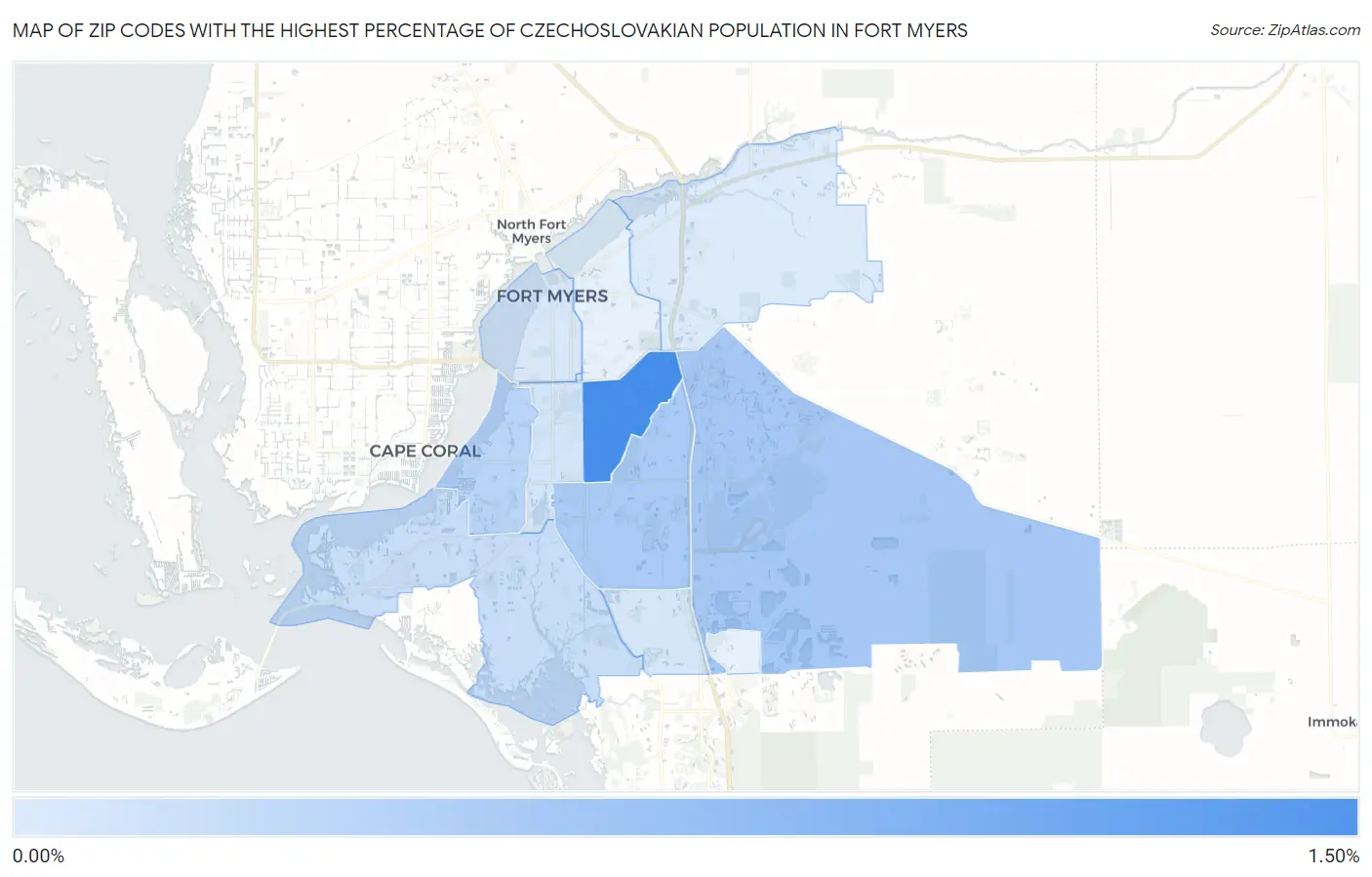 Zip Codes with the Highest Percentage of Czechoslovakian Population in Fort Myers Map