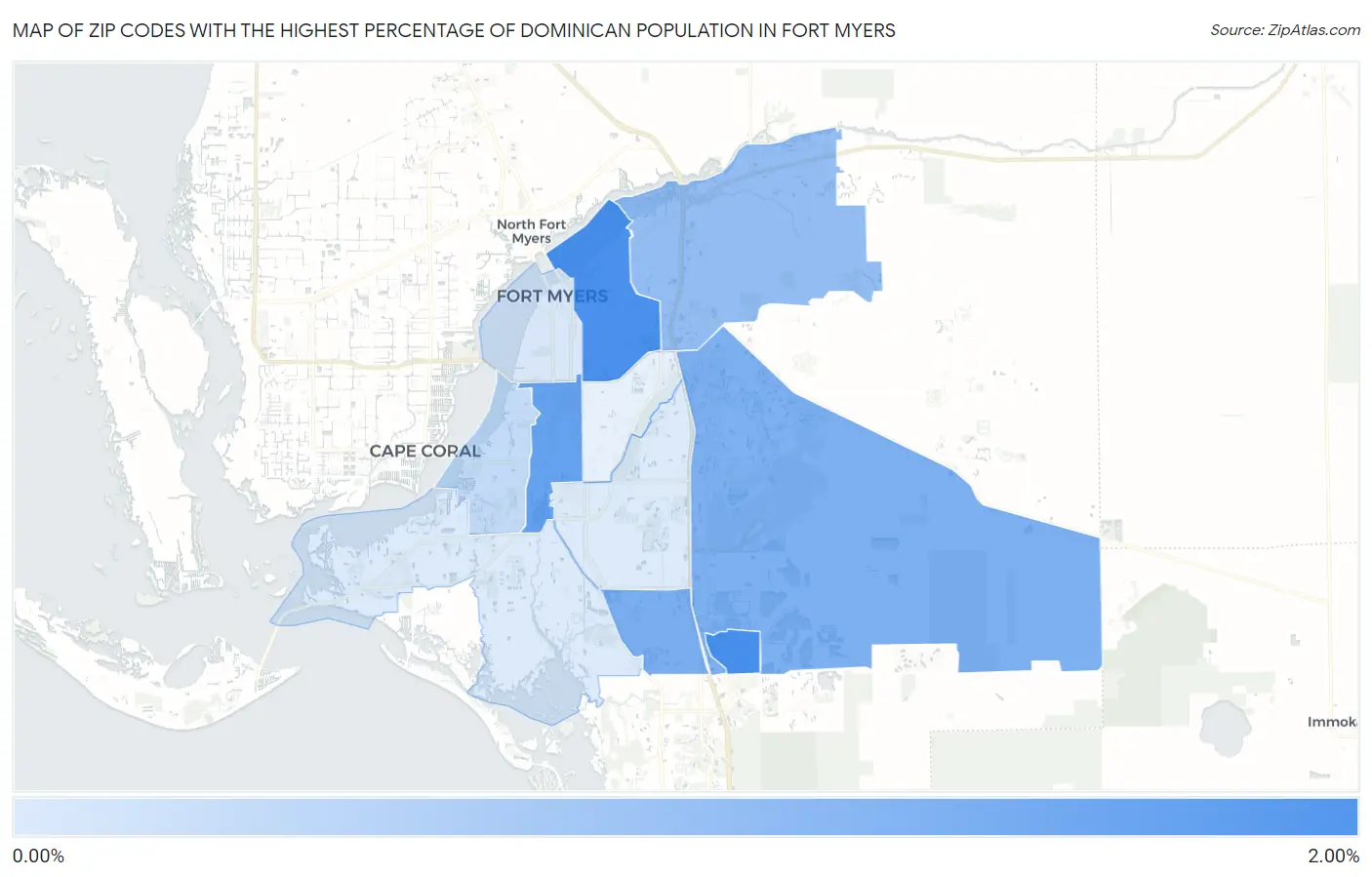 Zip Codes with the Highest Percentage of Dominican Population in Fort Myers Map