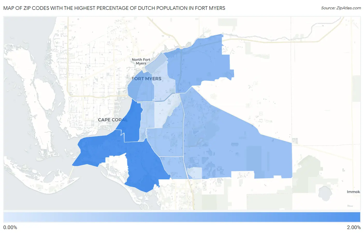 Zip Codes with the Highest Percentage of Dutch Population in Fort Myers Map