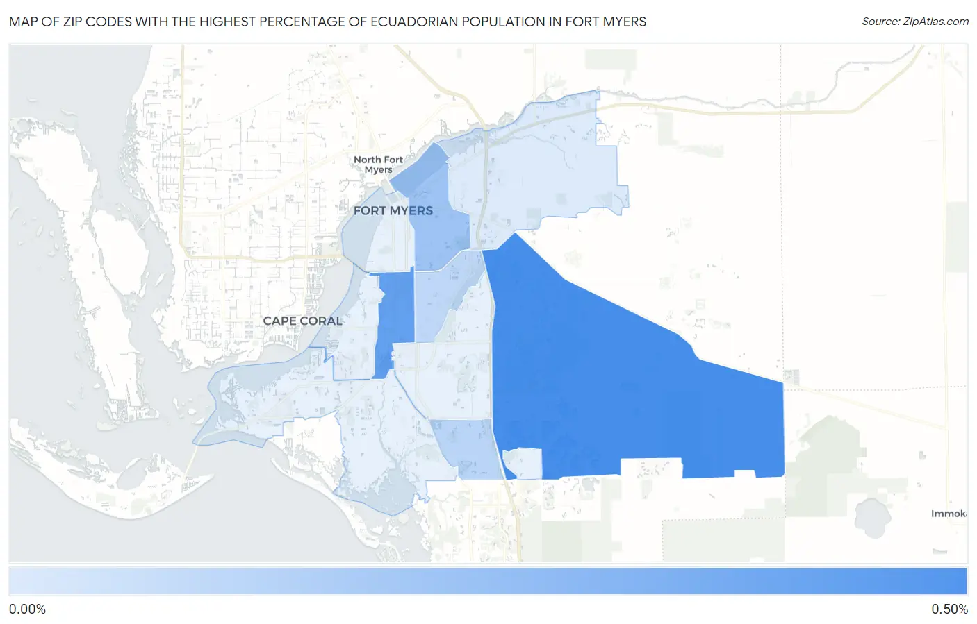 Zip Codes with the Highest Percentage of Ecuadorian Population in Fort Myers Map