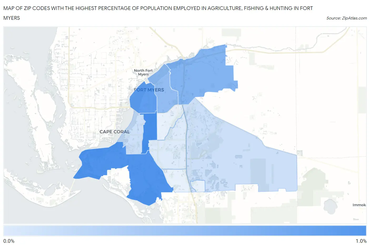 Zip Codes with the Highest Percentage of Population Employed in Agriculture, Fishing & Hunting in Fort Myers Map