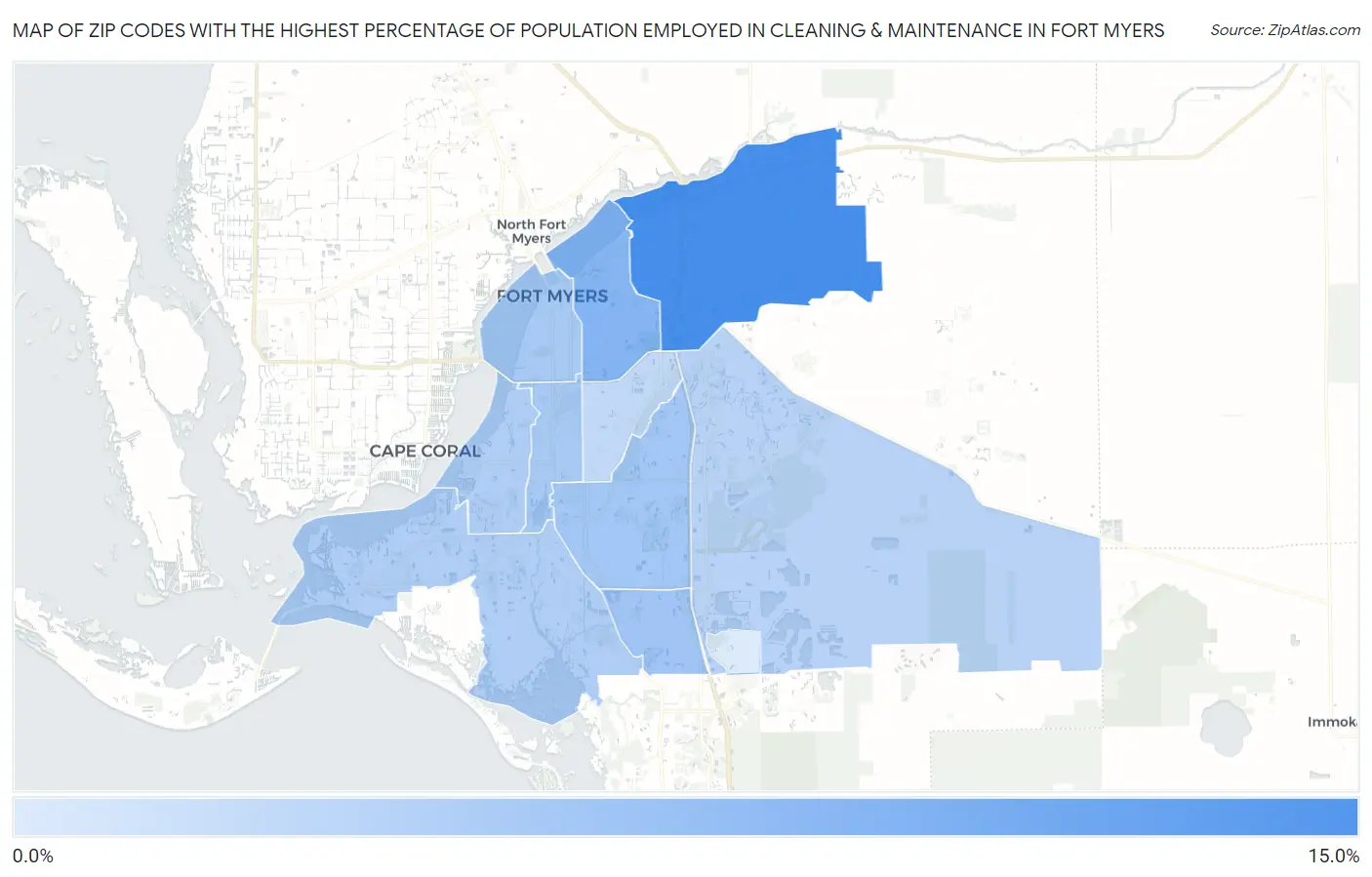 Zip Codes with the Highest Percentage of Population Employed in Cleaning & Maintenance in Fort Myers Map