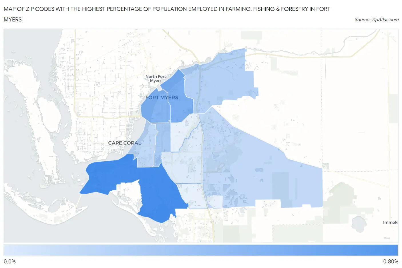 Zip Codes with the Highest Percentage of Population Employed in Farming, Fishing & Forestry in Fort Myers Map