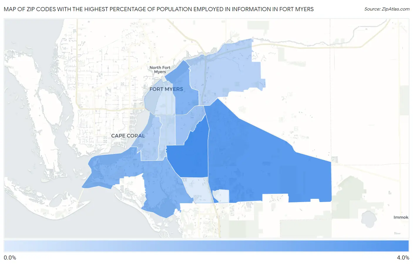 Zip Codes with the Highest Percentage of Population Employed in Information in Fort Myers Map