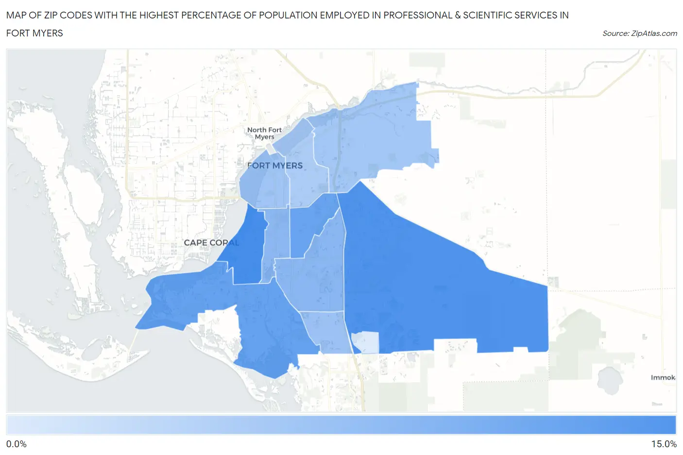 Zip Codes with the Highest Percentage of Population Employed in Professional & Scientific Services in Fort Myers Map