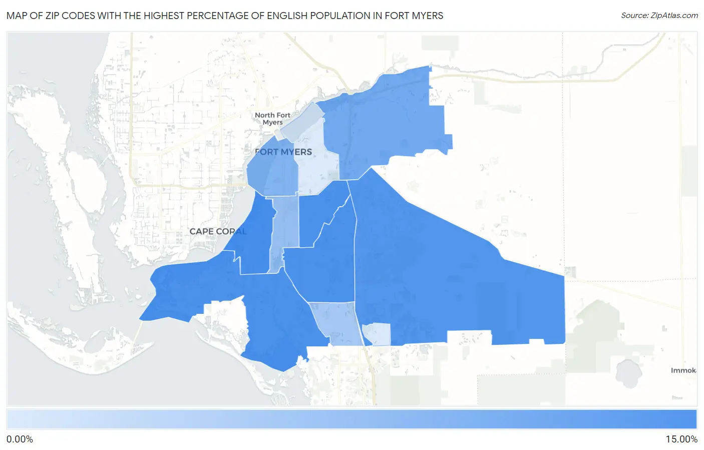 Zip Codes with the Highest Percentage of English Population in Fort Myers Map