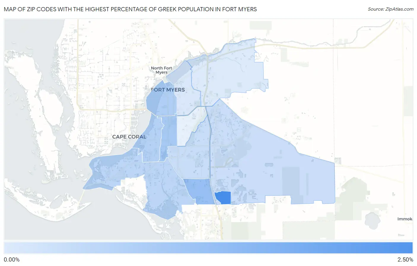 Zip Codes with the Highest Percentage of Greek Population in Fort Myers Map