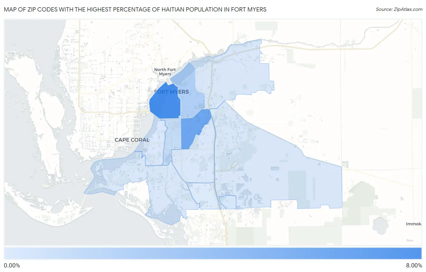 Zip Codes with the Highest Percentage of Haitian Population in Fort Myers Map
