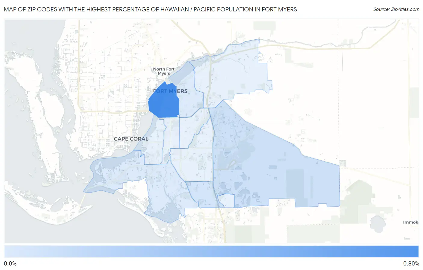 Zip Codes with the Highest Percentage of Hawaiian / Pacific Population in Fort Myers Map