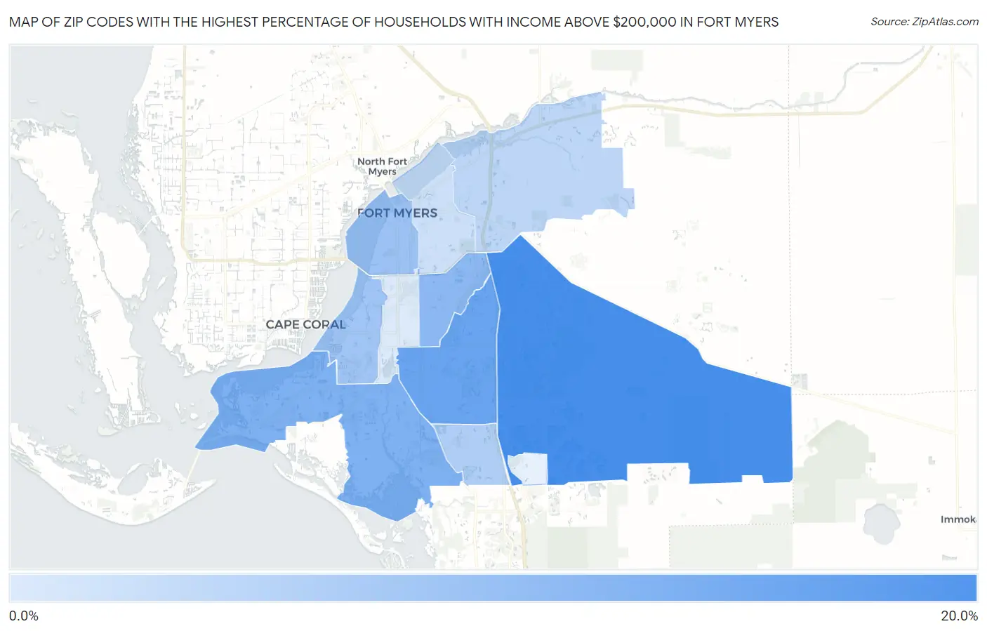 Zip Codes with the Highest Percentage of Households with Income Above $200,000 in Fort Myers Map