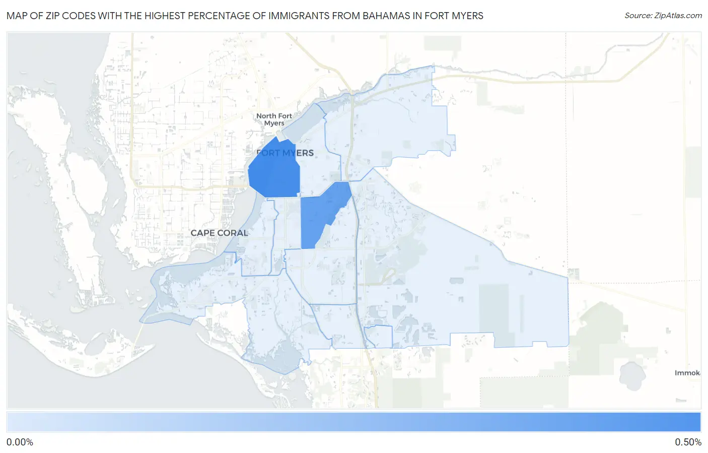 Zip Codes with the Highest Percentage of Immigrants from Bahamas in Fort Myers Map