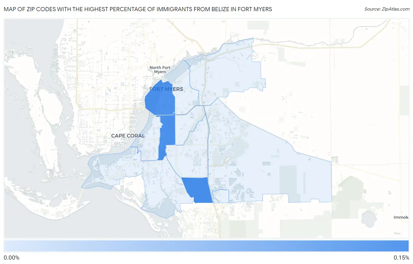 Zip Codes with the Highest Percentage of Immigrants from Belize in Fort Myers Map