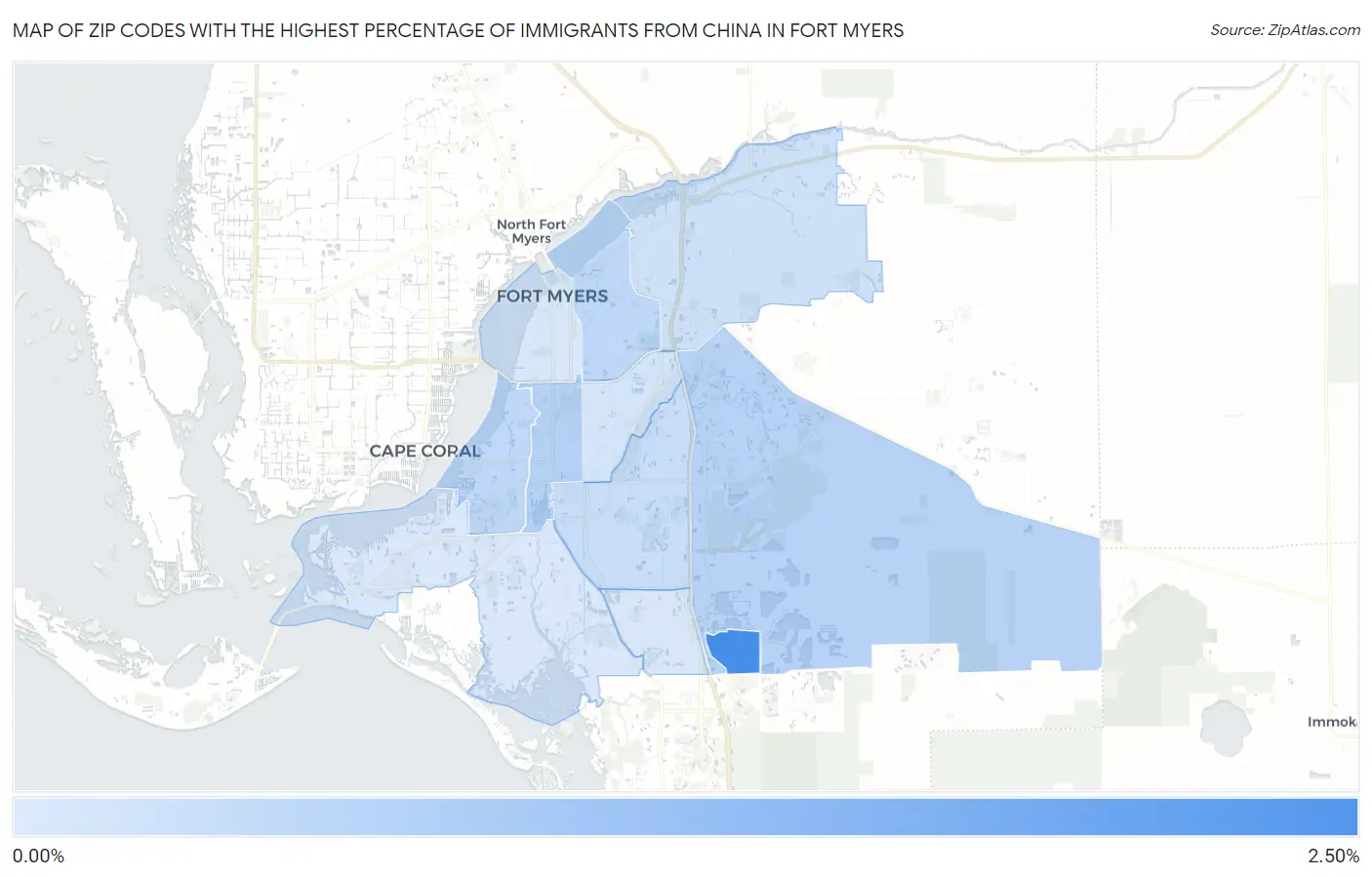 Zip Codes with the Highest Percentage of Immigrants from China in Fort Myers Map
