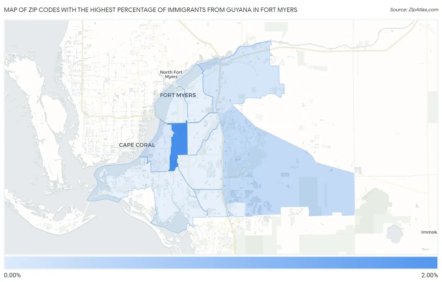 Zip Codes with the Highest Percentage of Immigrants from Guyana in Fort Myers Map