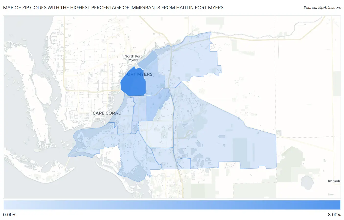 Zip Codes with the Highest Percentage of Immigrants from Haiti in Fort Myers Map