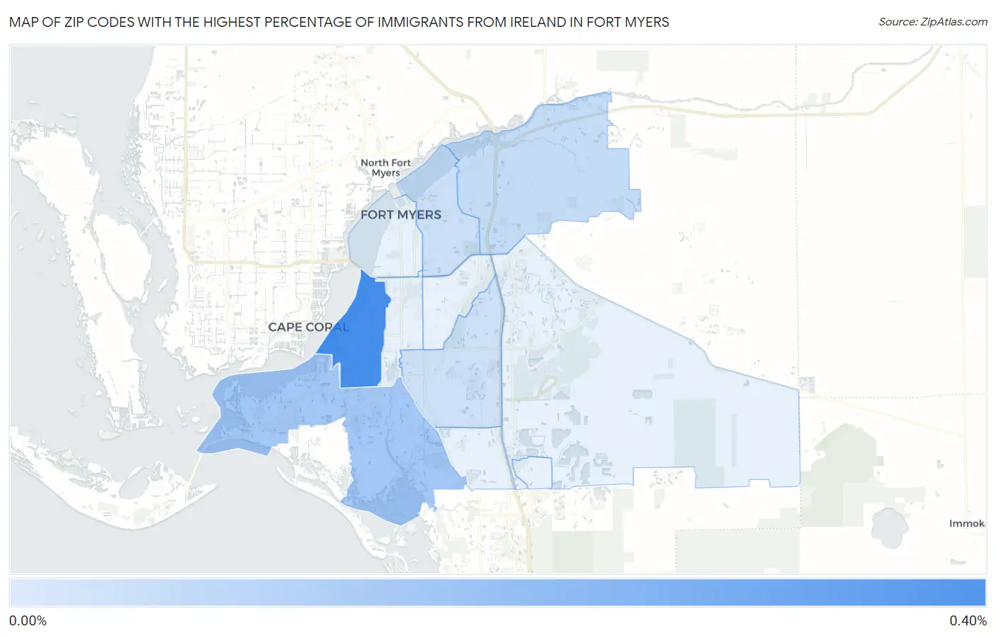 Zip Codes with the Highest Percentage of Immigrants from Ireland in Fort Myers Map