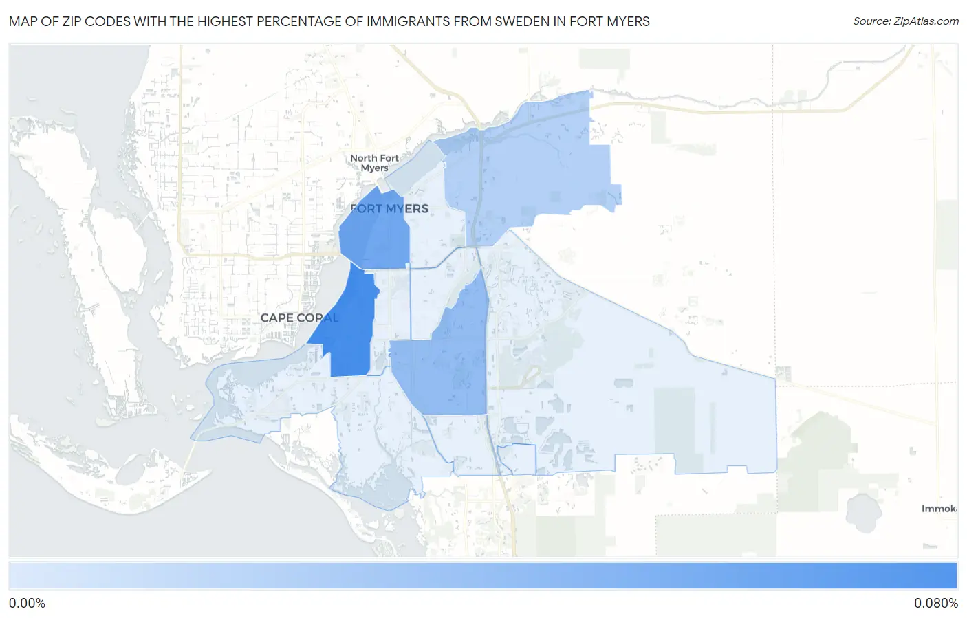 Zip Codes with the Highest Percentage of Immigrants from Sweden in Fort Myers Map