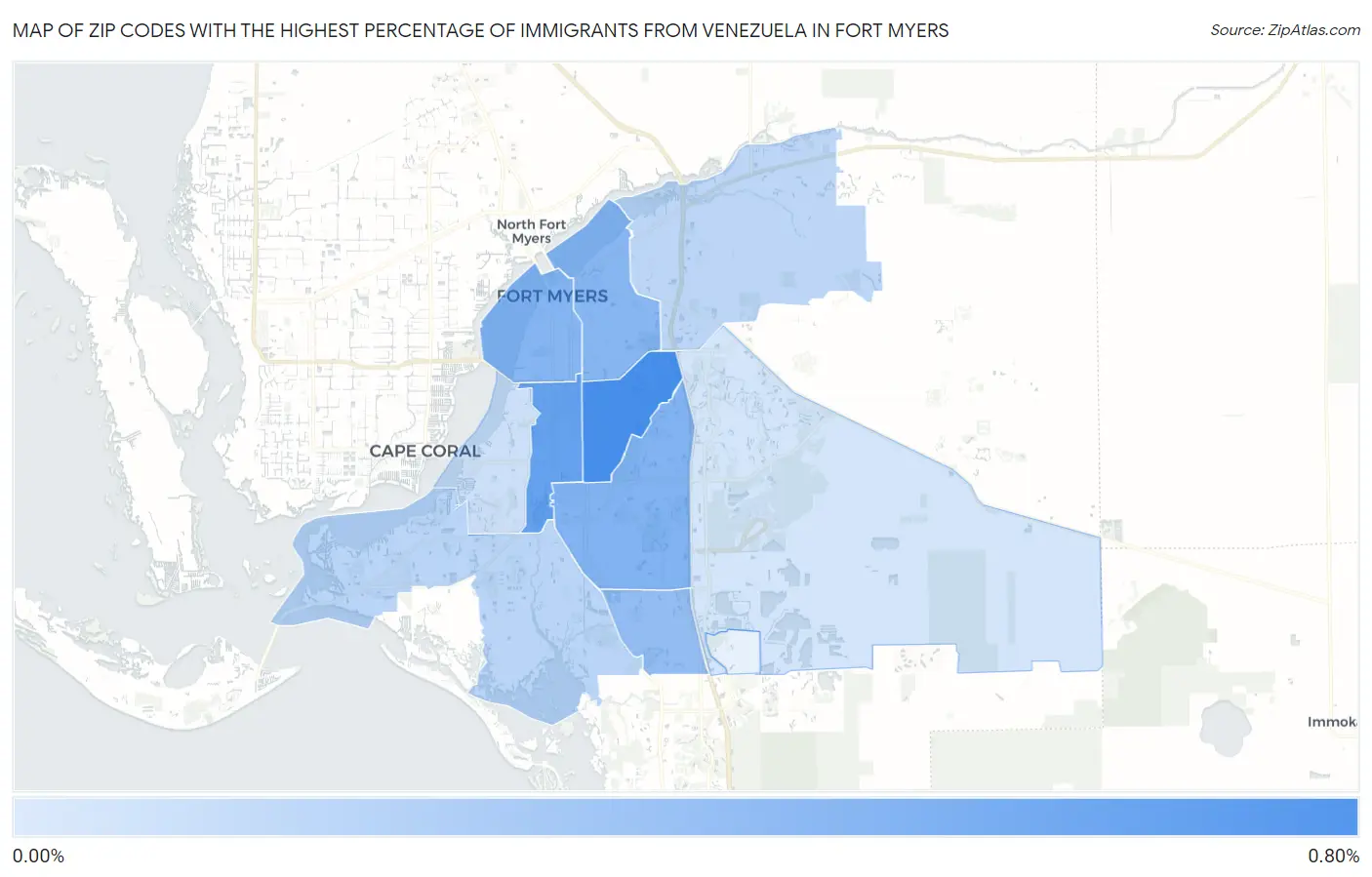 Zip Codes with the Highest Percentage of Immigrants from Venezuela in Fort Myers Map
