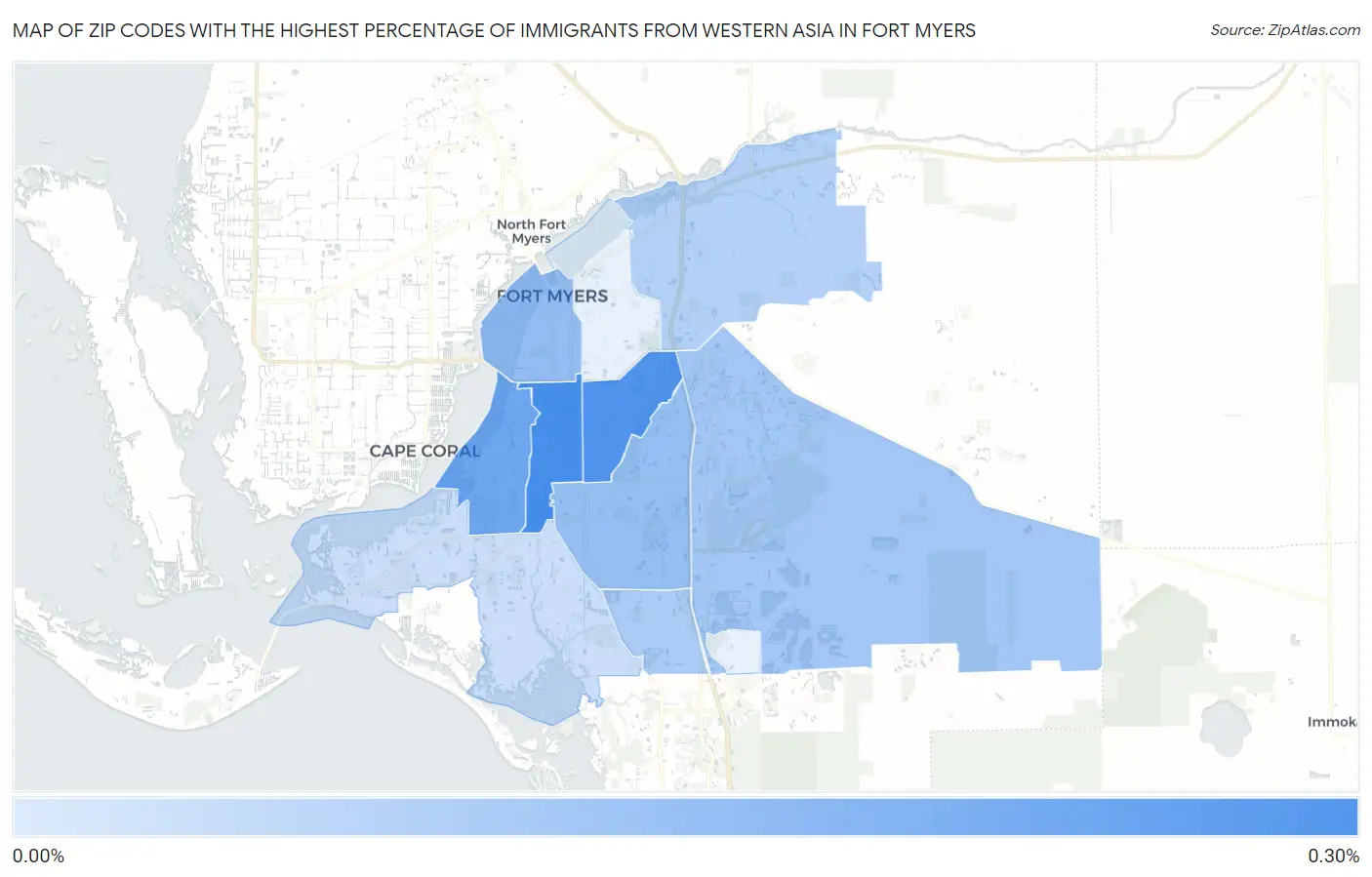 Zip Codes with the Highest Percentage of Immigrants from Western Asia in Fort Myers Map
