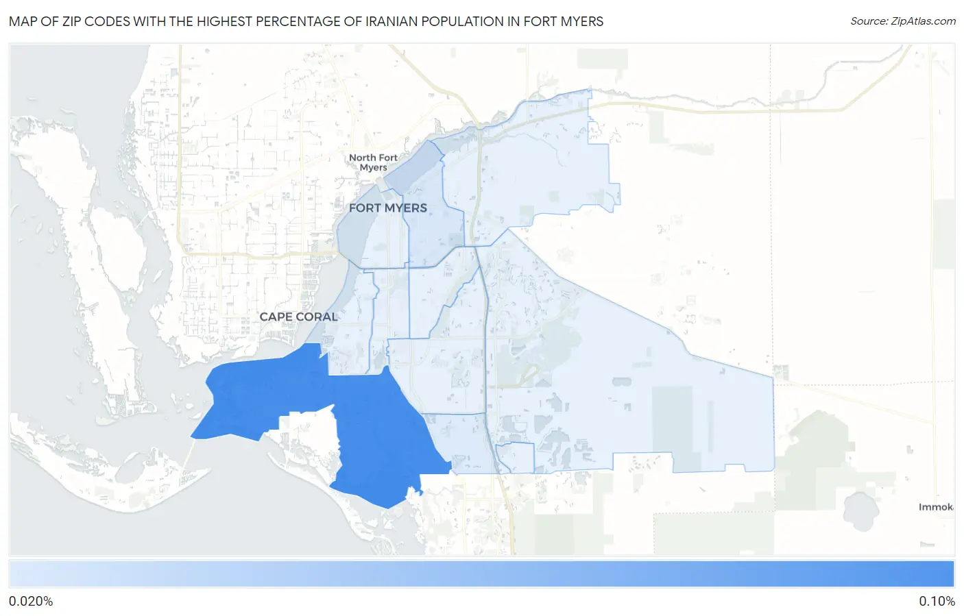 Zip Codes with the Highest Percentage of Iranian Population in Fort Myers Map
