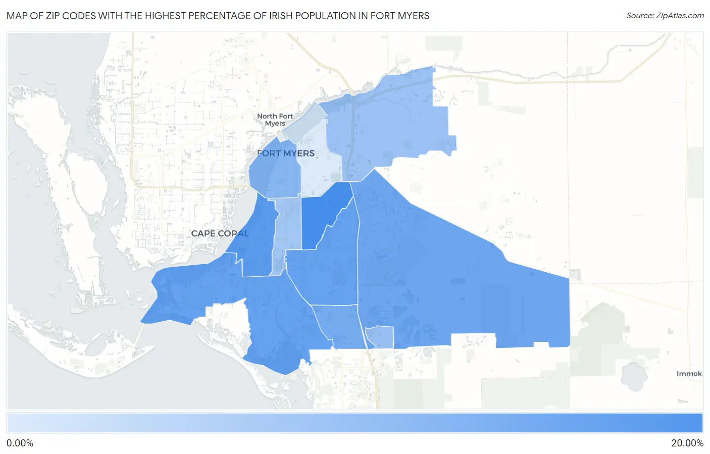 Zip Codes with the Highest Percentage of Irish Population in Fort Myers Map