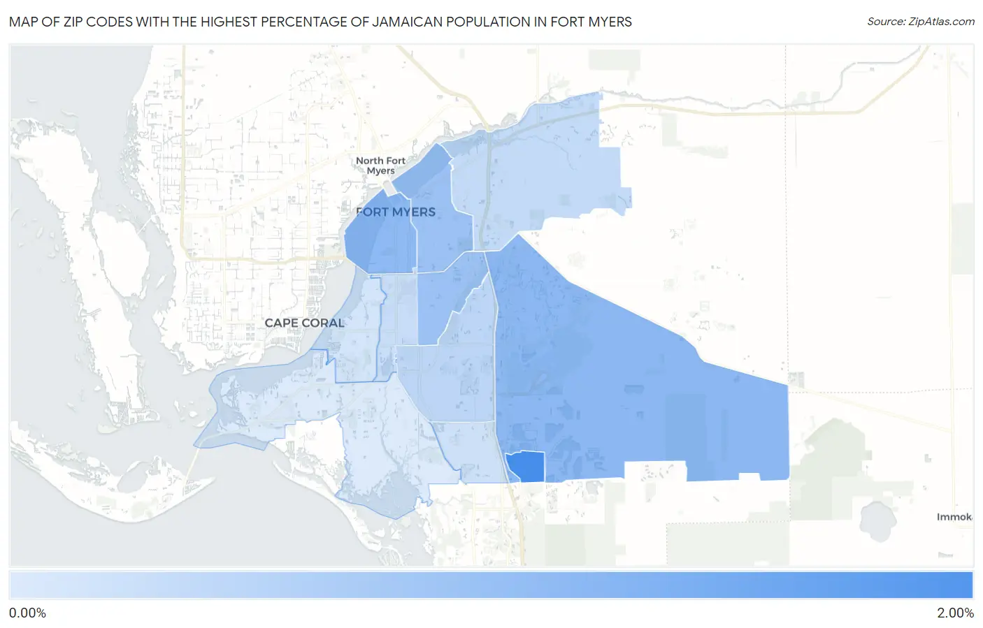 Zip Codes with the Highest Percentage of Jamaican Population in Fort Myers Map