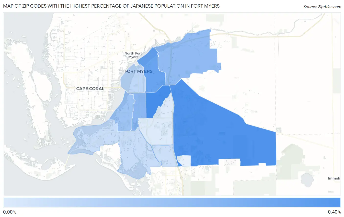 Zip Codes with the Highest Percentage of Japanese Population in Fort Myers Map