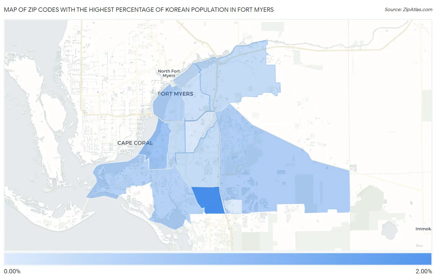 Zip Codes with the Highest Percentage of Korean Population in Fort Myers Map