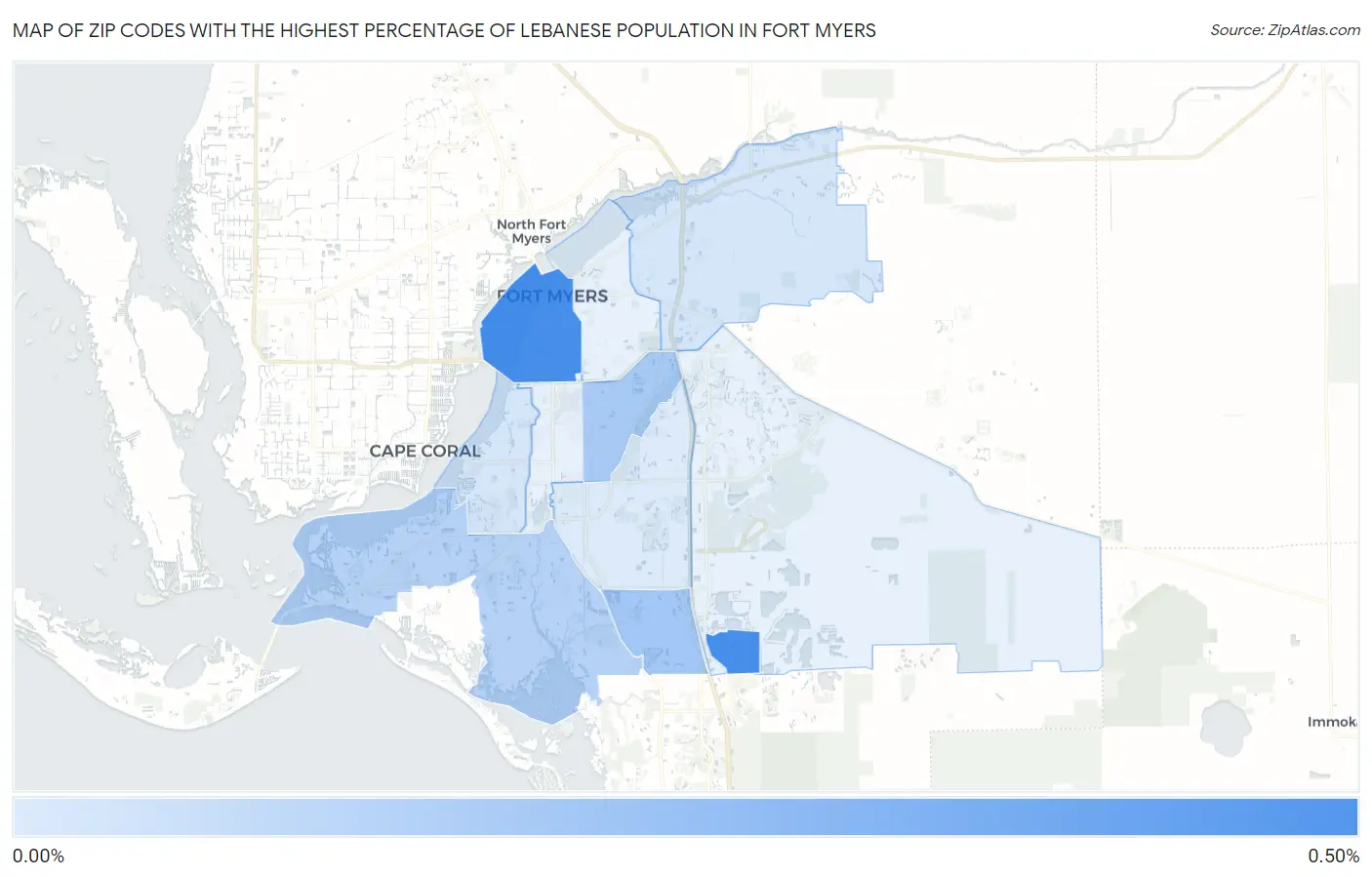 Zip Codes with the Highest Percentage of Lebanese Population in Fort Myers Map