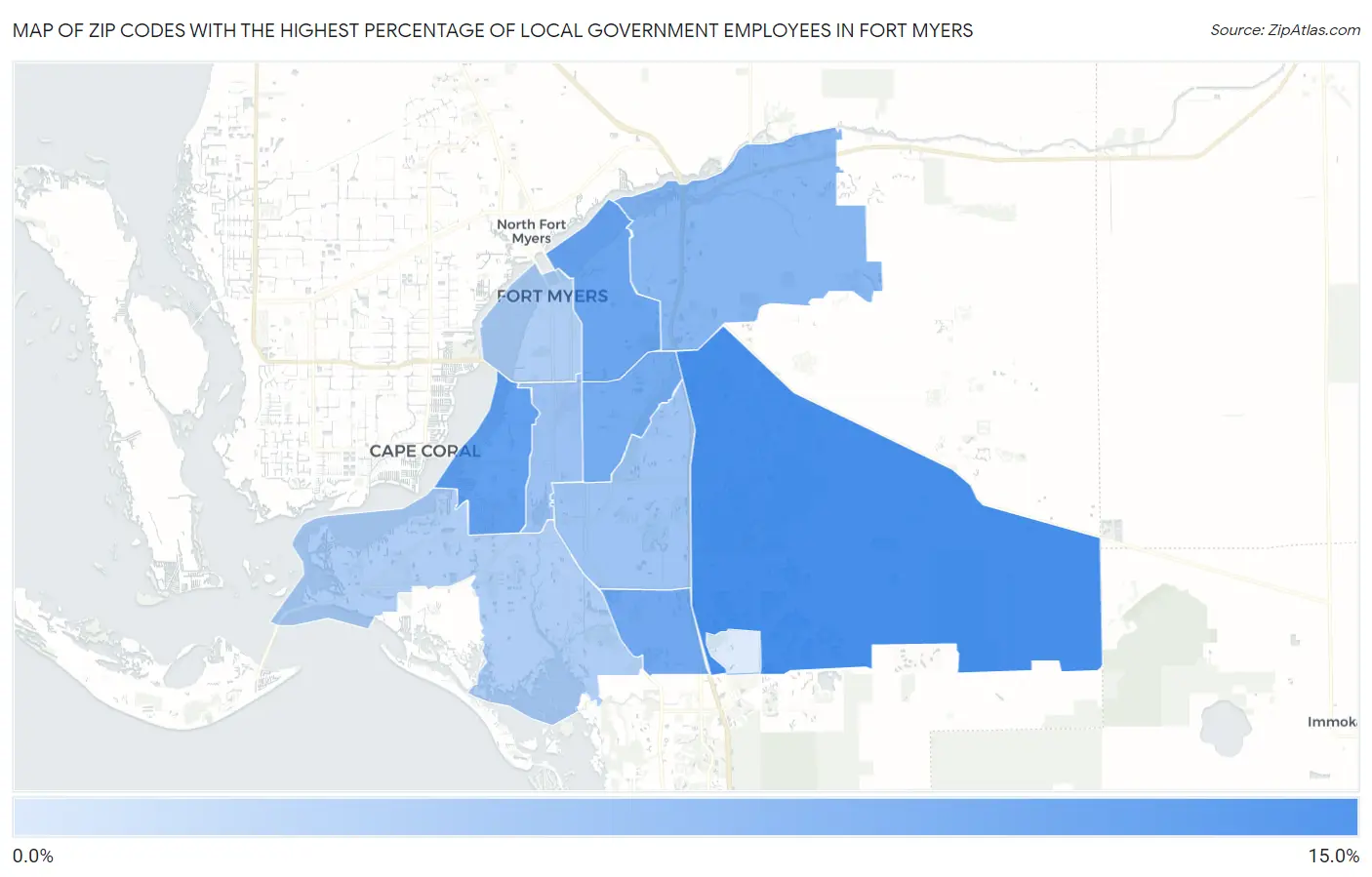 Zip Codes with the Highest Percentage of Local Government Employees in Fort Myers Map