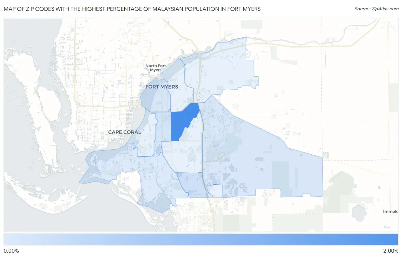 Zip Codes with the Highest Percentage of Malaysian Population in Fort Myers Map