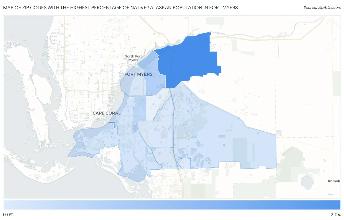 Zip Codes with the Highest Percentage of Native / Alaskan Population in Fort Myers Map