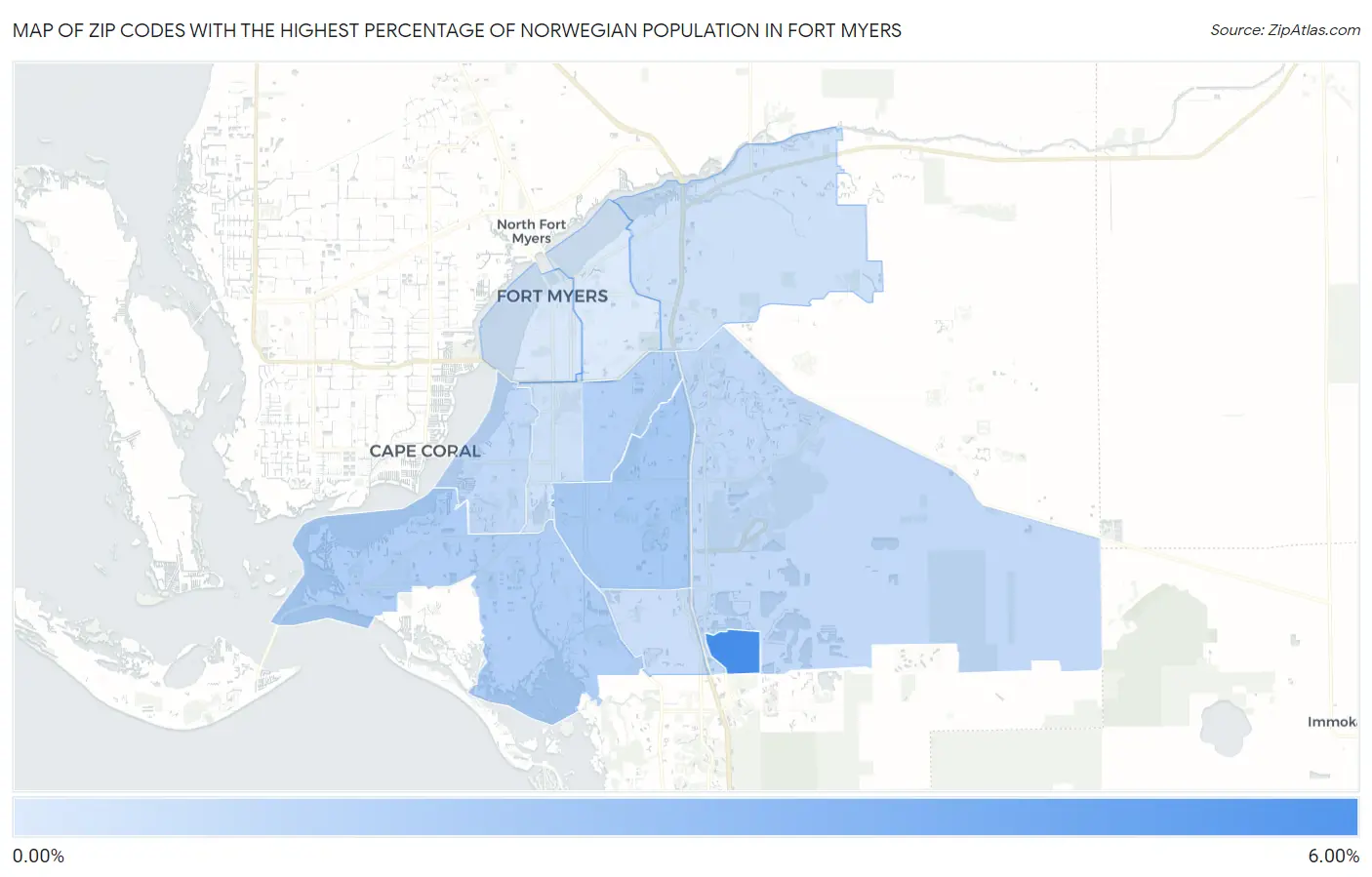 Zip Codes with the Highest Percentage of Norwegian Population in Fort Myers Map