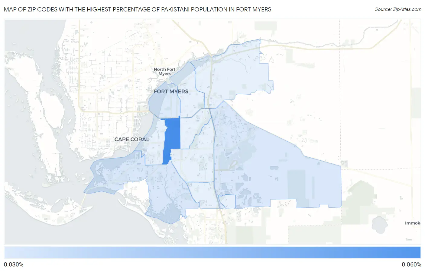 Zip Codes with the Highest Percentage of Pakistani Population in Fort Myers Map
