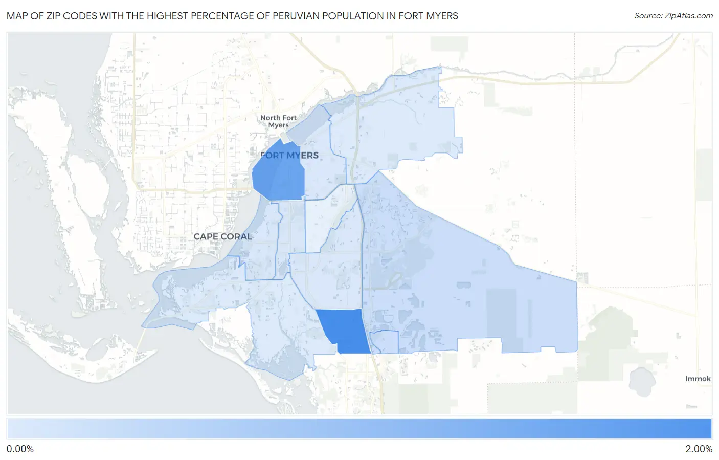 Zip Codes with the Highest Percentage of Peruvian Population in Fort Myers Map