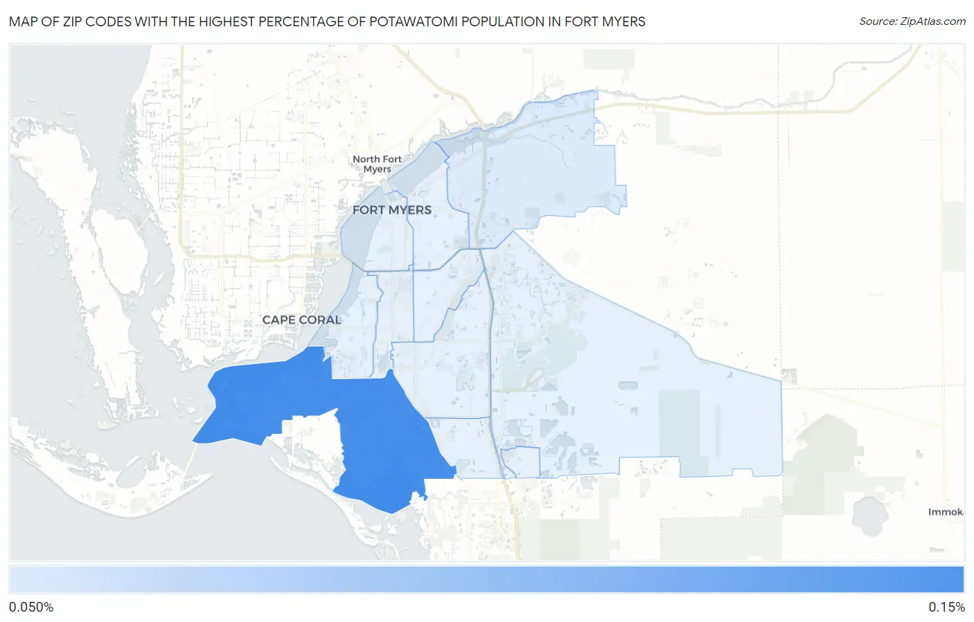 Zip Codes with the Highest Percentage of Potawatomi Population in Fort Myers Map