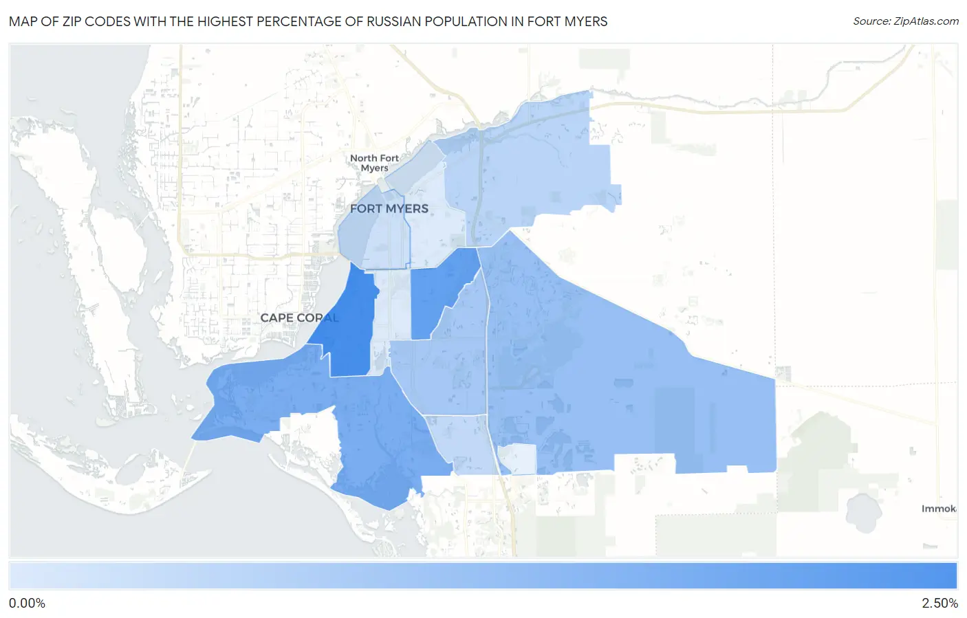 Zip Codes with the Highest Percentage of Russian Population in Fort Myers Map