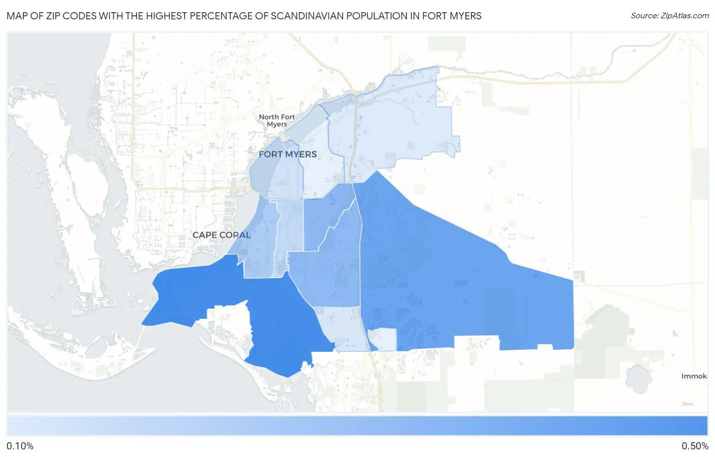 Zip Codes with the Highest Percentage of Scandinavian Population in Fort Myers Map