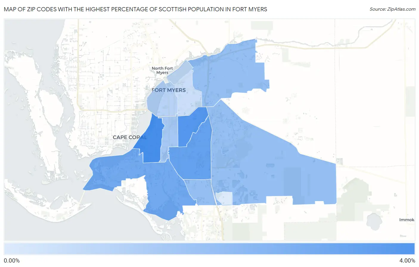 Zip Codes with the Highest Percentage of Scottish Population in Fort Myers Map