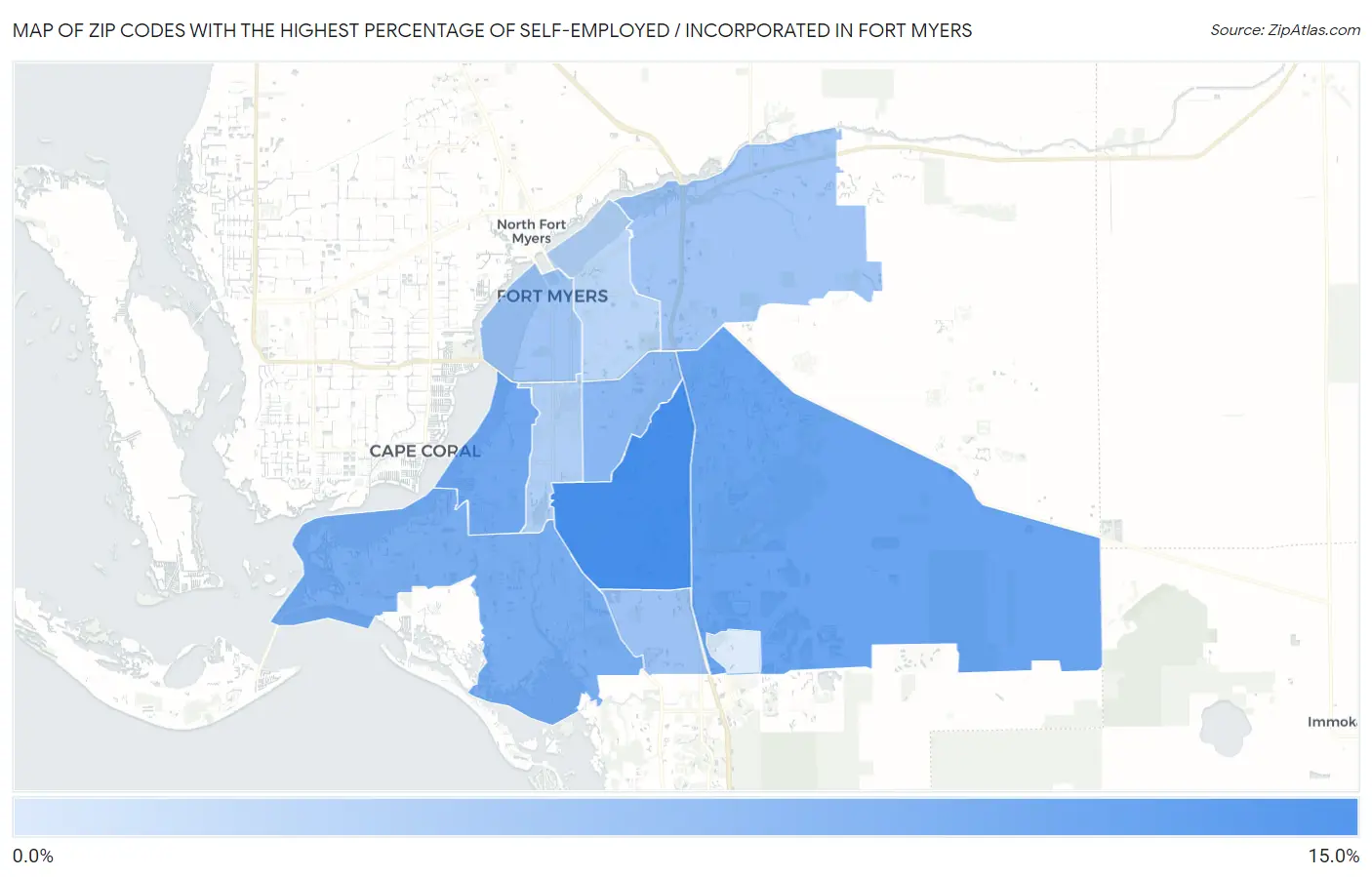 Zip Codes with the Highest Percentage of Self-Employed / Incorporated in Fort Myers Map