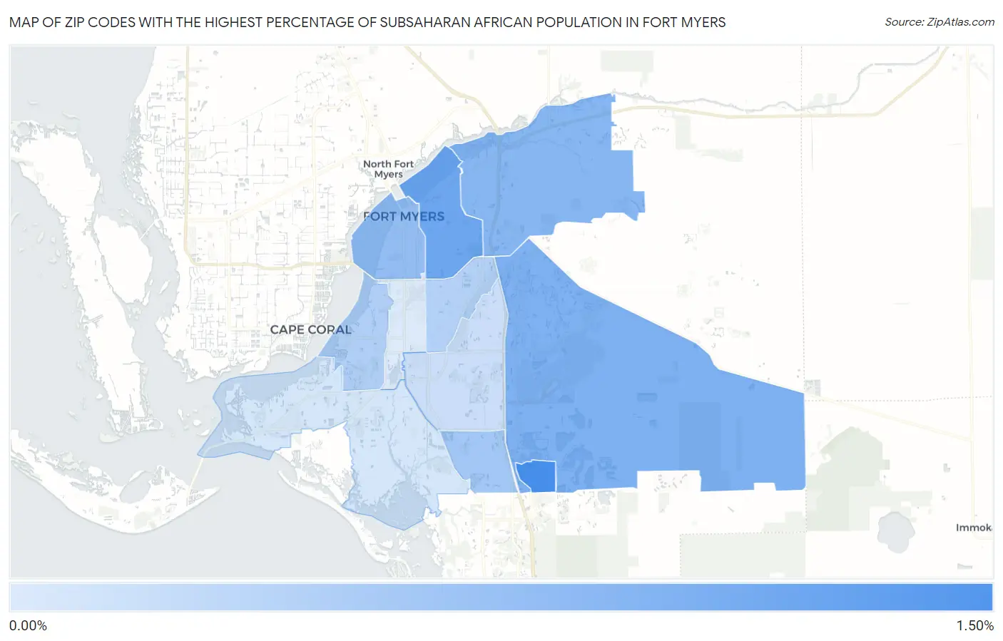 Zip Codes with the Highest Percentage of Subsaharan African Population in Fort Myers Map