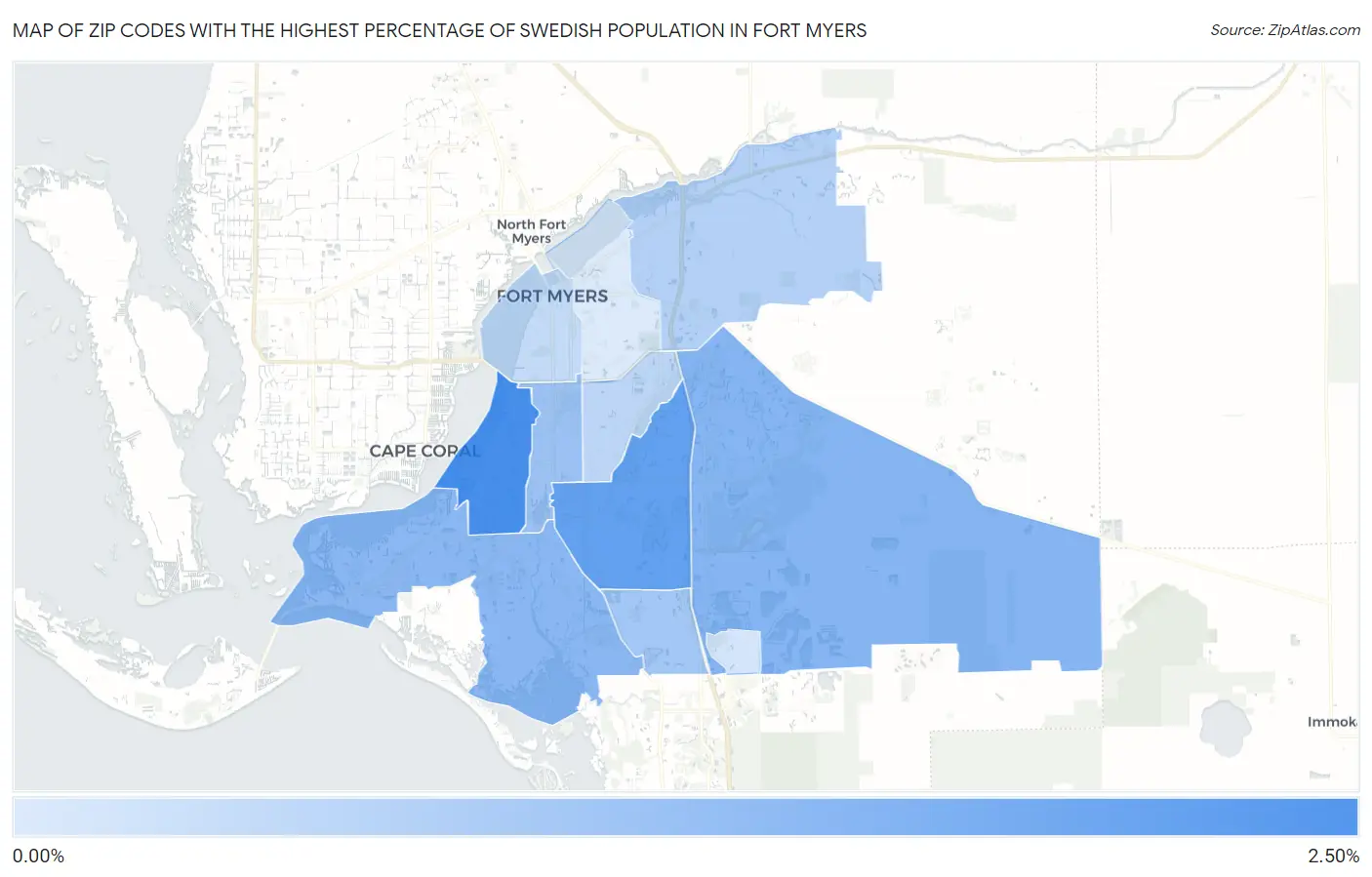 Zip Codes with the Highest Percentage of Swedish Population in Fort Myers Map