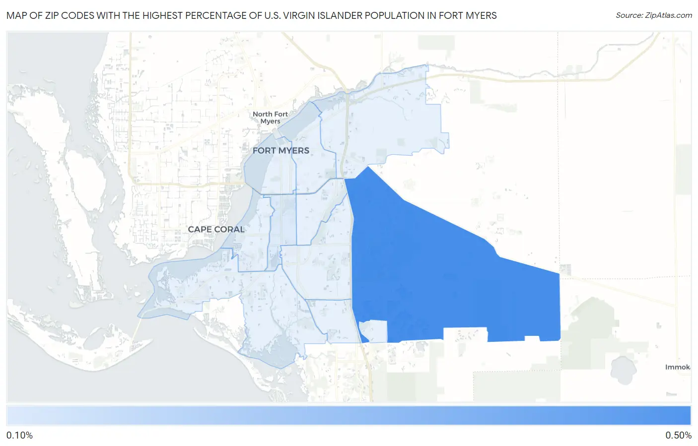 Zip Codes with the Highest Percentage of U.S. Virgin Islander Population in Fort Myers Map