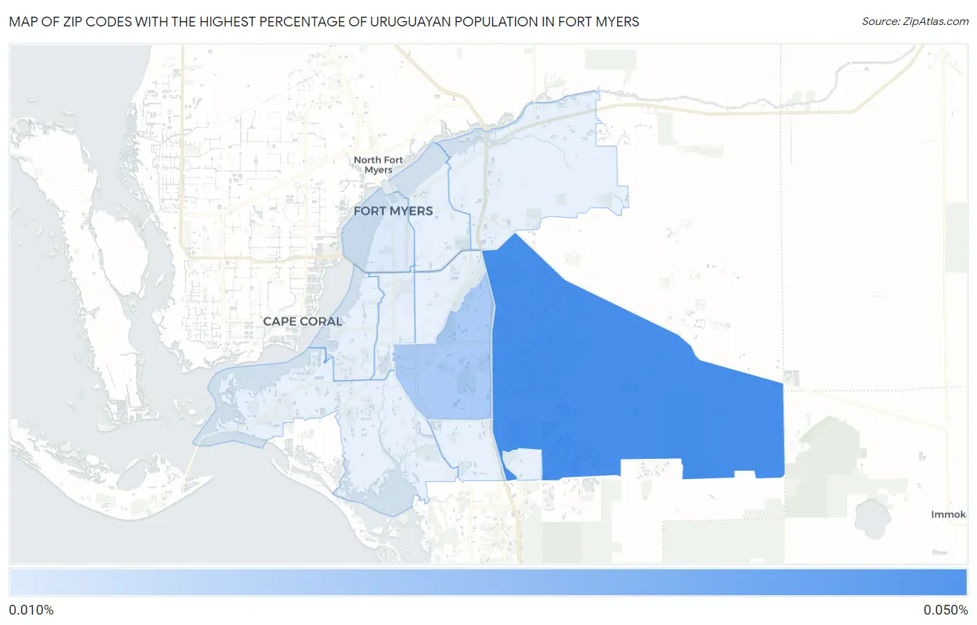 Zip Codes with the Highest Percentage of Uruguayan Population in Fort Myers Map