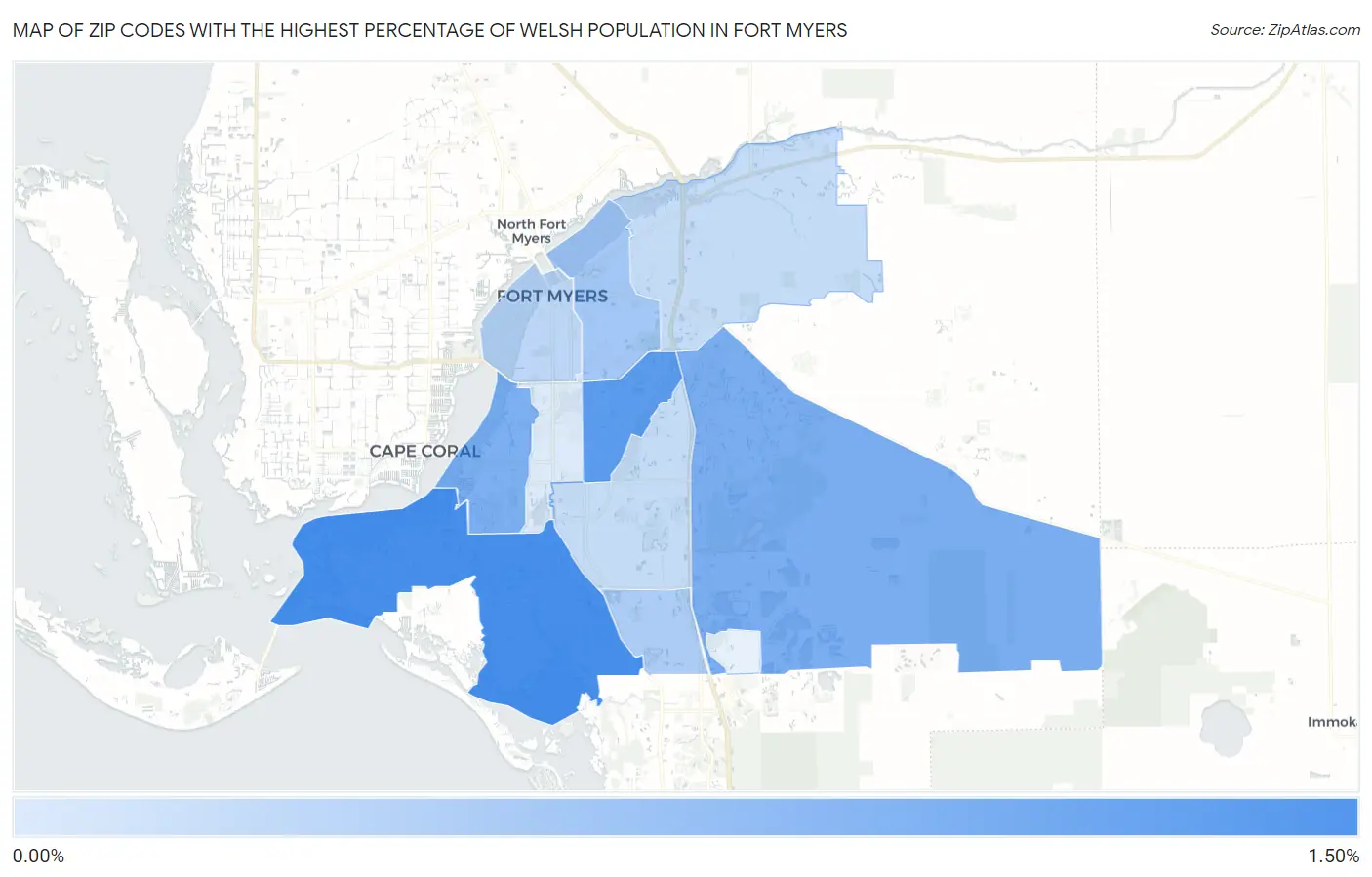 Zip Codes with the Highest Percentage of Welsh Population in Fort Myers Map
