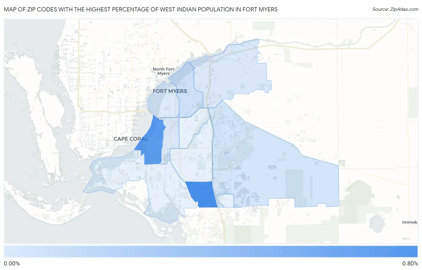 Zip Codes with the Highest Percentage of West Indian Population in Fort Myers Map