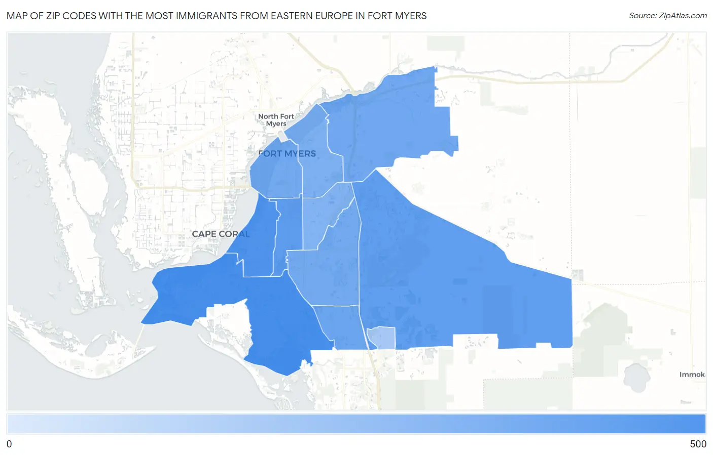 Zip Codes with the Most Immigrants from Eastern Europe in Fort Myers Map