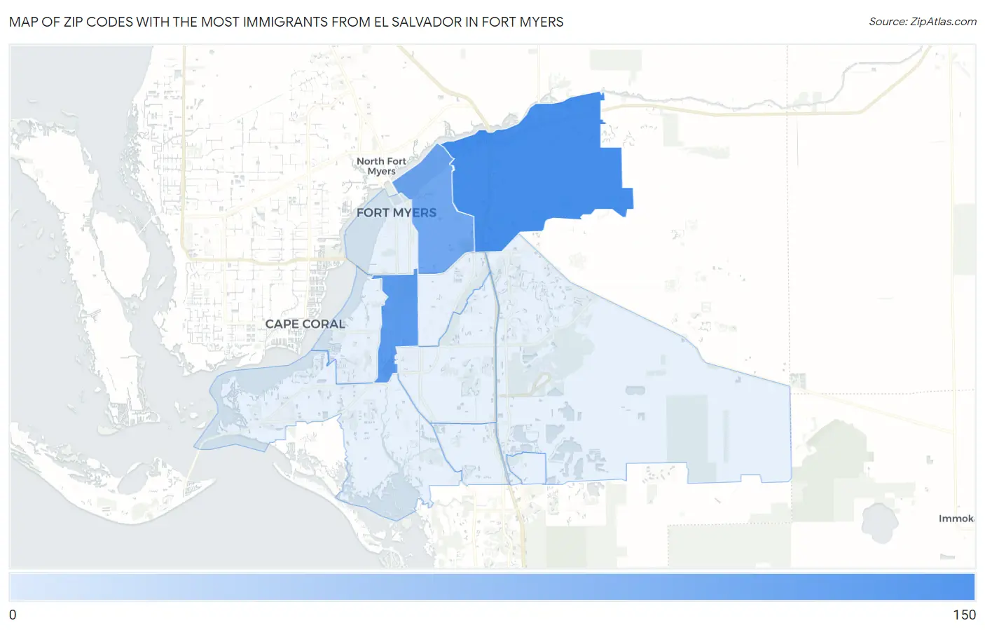 Zip Codes with the Most Immigrants from El Salvador in Fort Myers Map