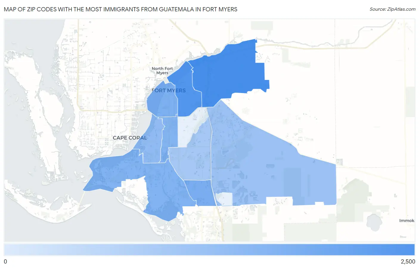 Zip Codes with the Most Immigrants from Guatemala in Fort Myers Map